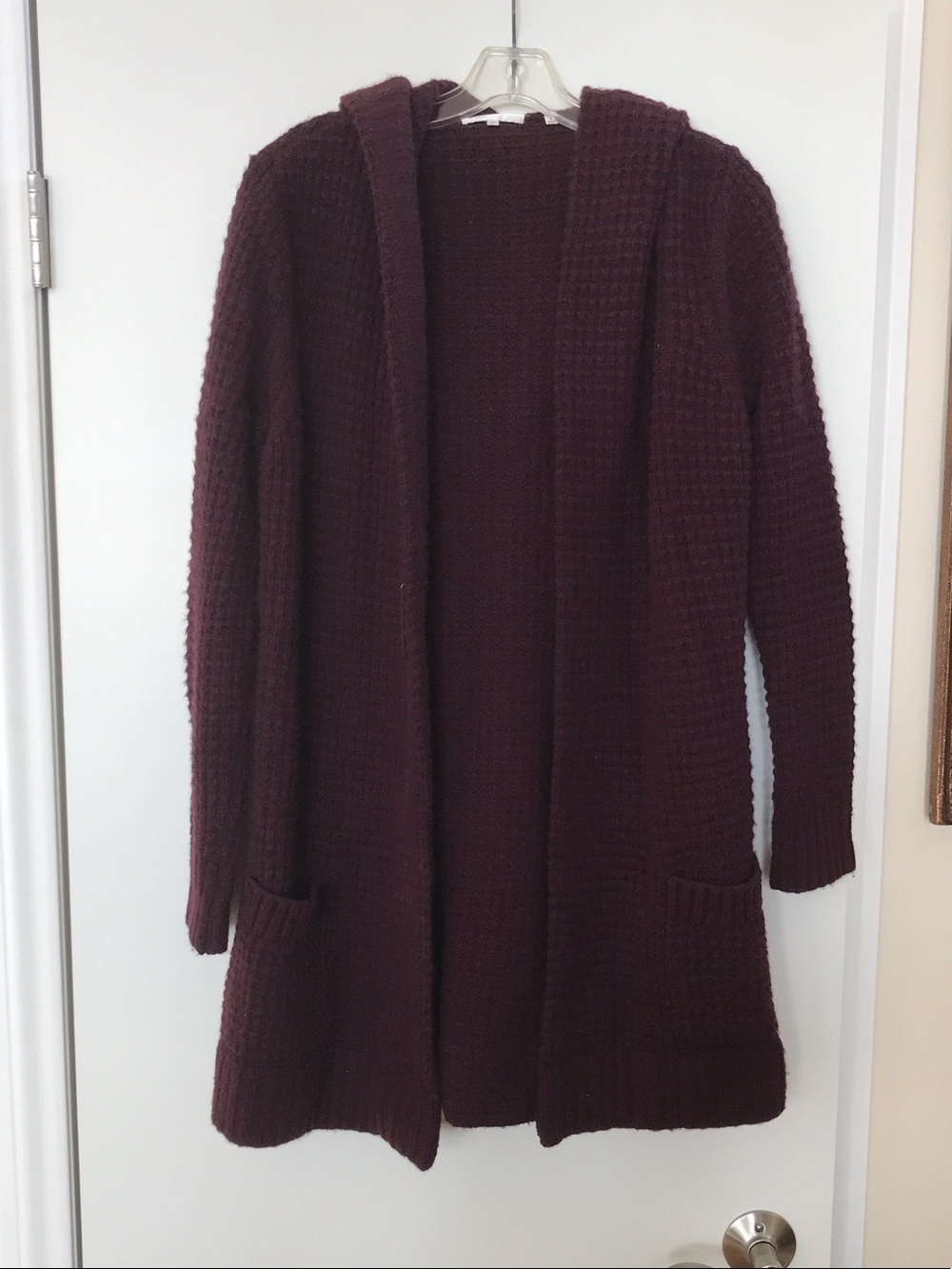 Vince Maroon Hooded Open-Front Knit Cardigan